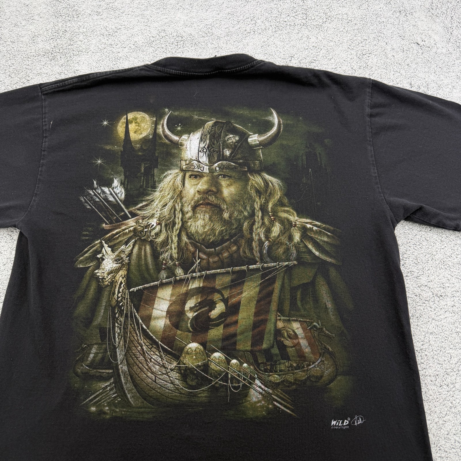 Wild Viking Shirt Mens Large Black Nordic Warrior Valhalla Dragon Boat Battle — image 8 of 8